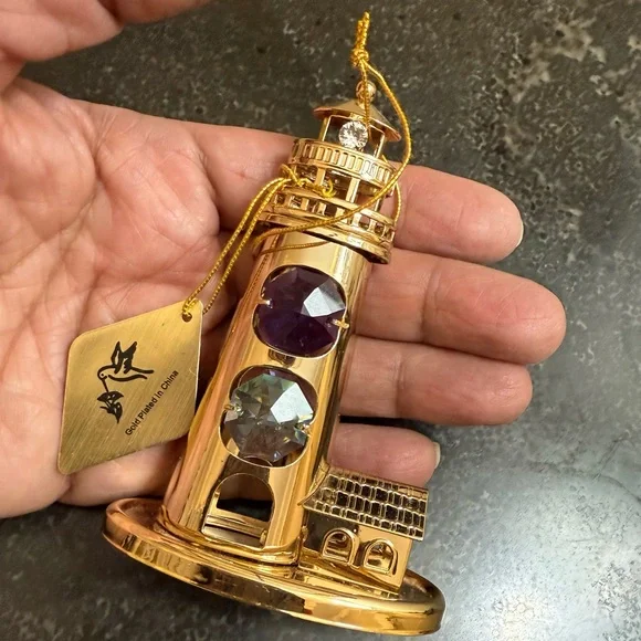 Crystal Temptations Gold Lighthouse Figurine with Crystals 24k plated - Picture 4 of 11